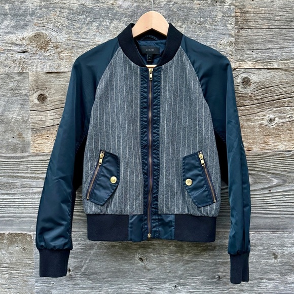 J. Crew Jackets & Blazers - J. Crew Women’s Pinstripe Wool Bomber Jacket Zip Up Academia Preppy Navy Grey S